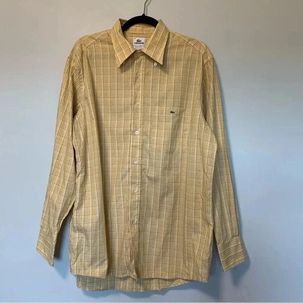Lacoste plaid yellow button down shirt
